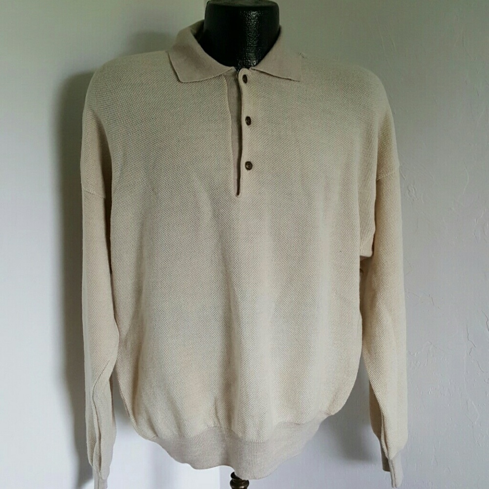 Versace men sweater wool cream color knit long sleeve size L